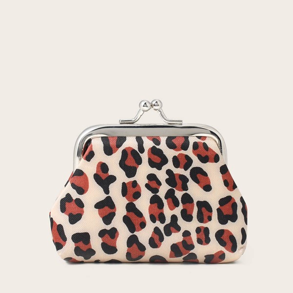 

Leopard Print Kiss Lock Coin Case, Apricot