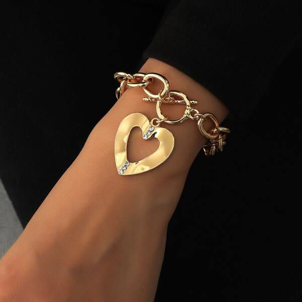 

Heart Charm Chain Bracelet, Gold