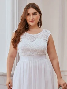 EVERPRETTY Plus V Back Lace Bodice Chiffon Wedding Dress - White - View 3