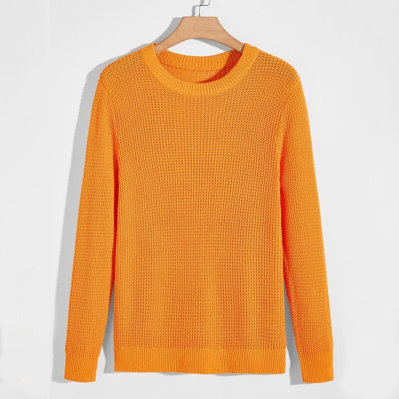 

Guys Neon Orange Ribbed Knit Solid Sweater, Orange neon
