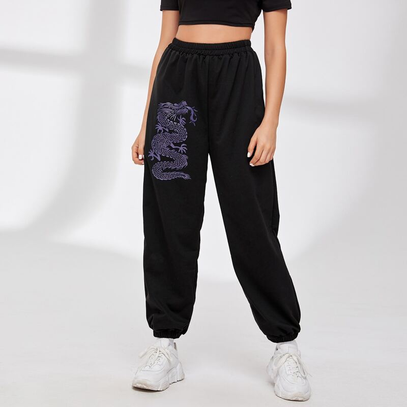 

Chinese Dragon Graphic Sweatpants, Black