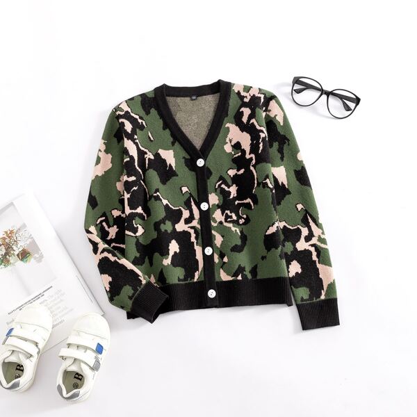 

Boys Camo Print Button Through Cardigan, Multicolor