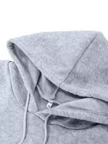 SHEIN LUNE Slogan Graphic Thermal Lined Drawstring Hoodie - Grey - View 5