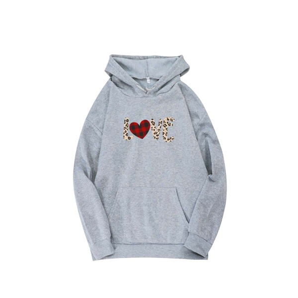 

Leopard Letter Graphic Thermal Lined Hoodie, Grey