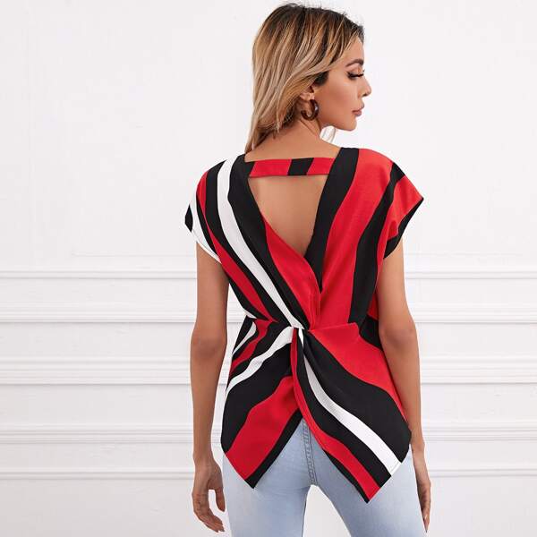 

Twist Back Striped Top, Multicolor