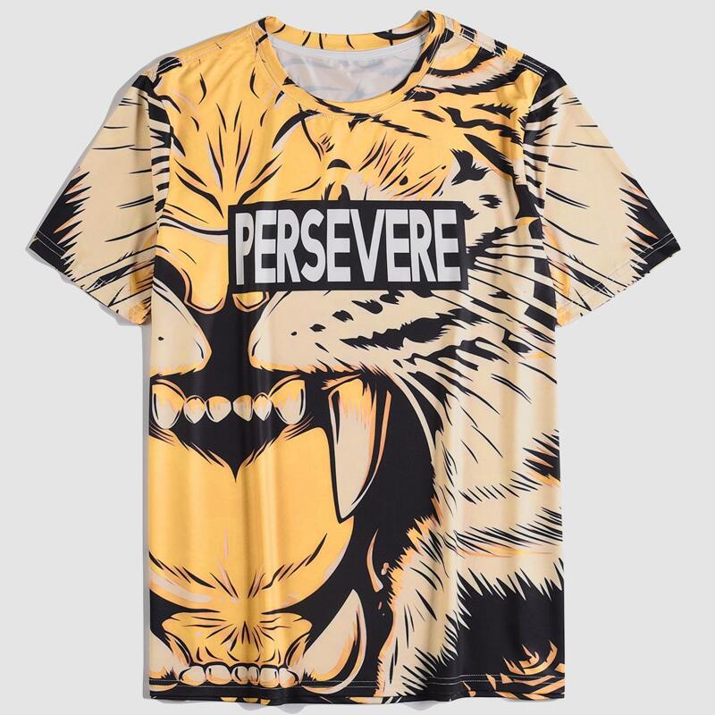 

Men Letter & Animal Print Tee, Multicolor