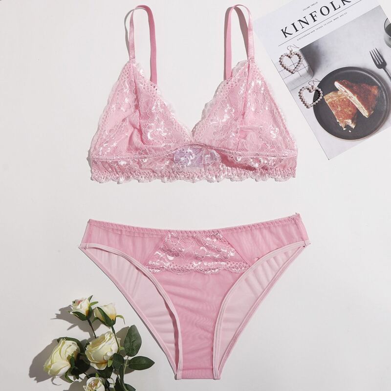 

Plus Floral Lace Lingerie Set, Pink