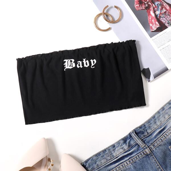 

Letter Graphic Tube Top, Black
