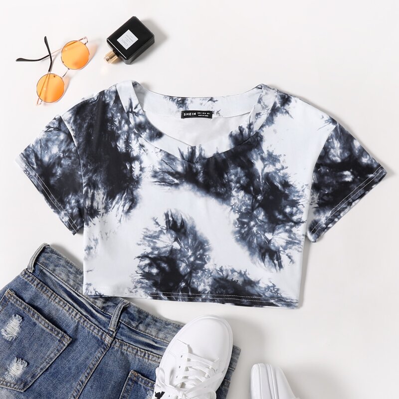 

Tie Dye Crop Tee, Black and white
