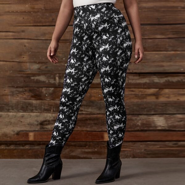 

Plus Allover Print High Waist Leggings, Black and white