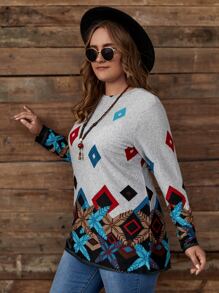 EMERY ROSE Plus Graphic & Argyle Print Tee - Multicolor - View 4