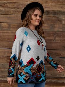 EMERY ROSE Plus Graphic & Argyle Print Tee - Multicolor - View 5