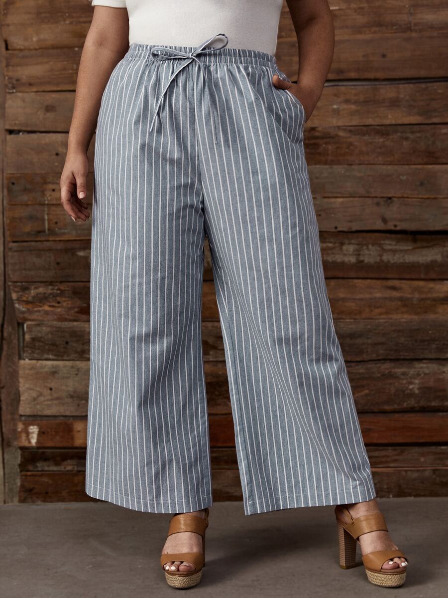 Rosett Randig Enkel Plus Storlek Underkläder - Grå - Visa 1