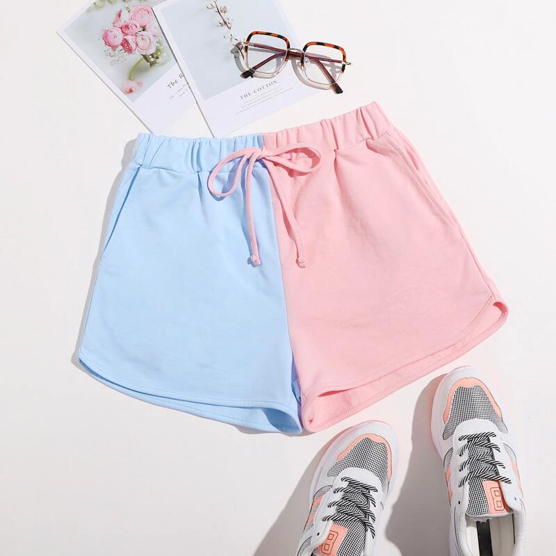 

Two Tone Knot Front Track Shorts, Multicolor