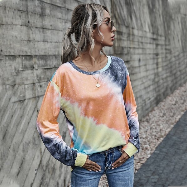 

Drop Shoulder Tie Dye Tee, Multicolor