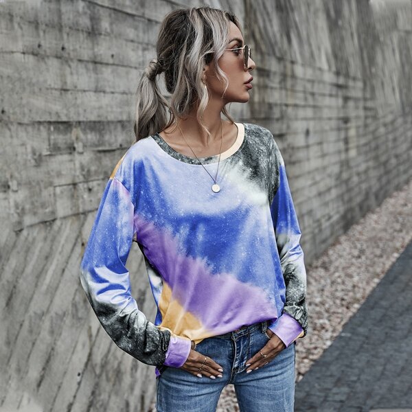 

Drop Shoulder Tie Dye Tee, Multicolor