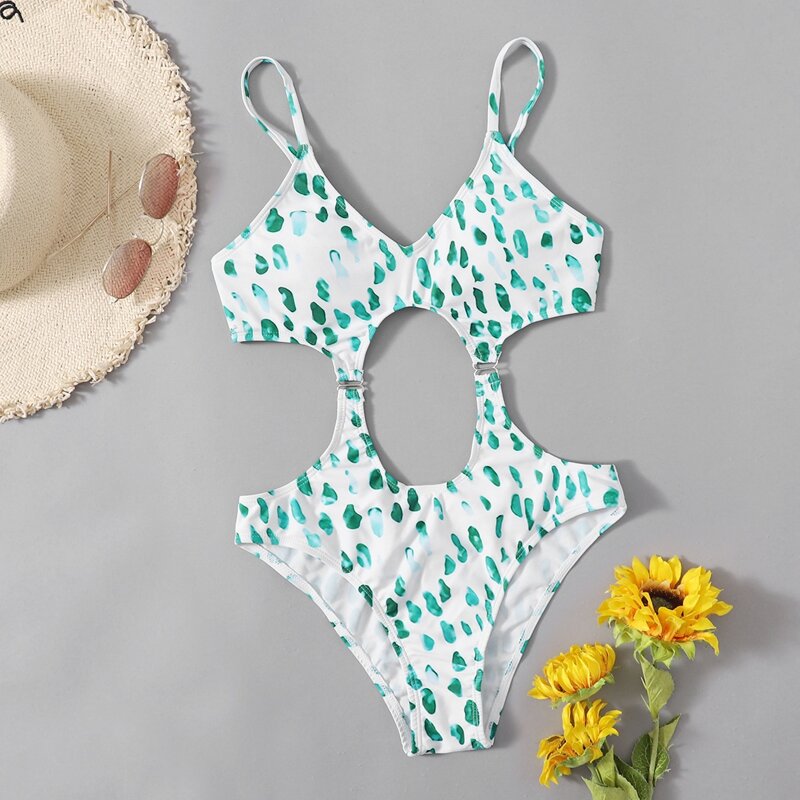 

Allover Print Cut Out One Piece Swimsuit, Multicolor
