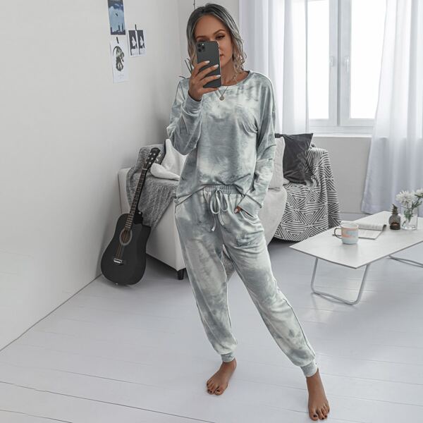 

Drop Shoulder Tie Dye Pullover & Sweatpants Set, Multicolor