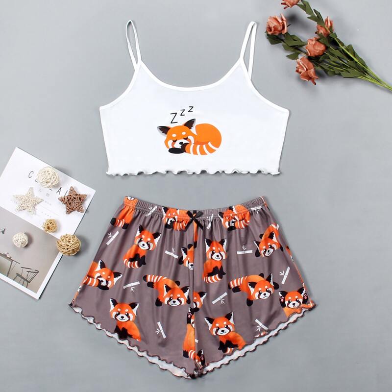 

Cartoon Graphic Lettuce Trim Cami PJ Set, Multicolor