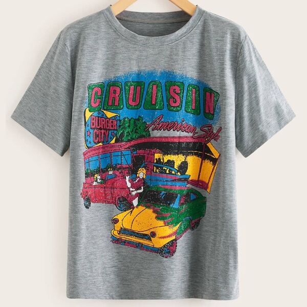 

Car And Letter Graphic Tee, Grey