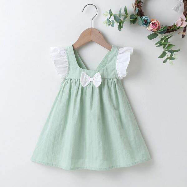 

Baby Girl Bow Front Ruffle Cuff Dress, Mint green
