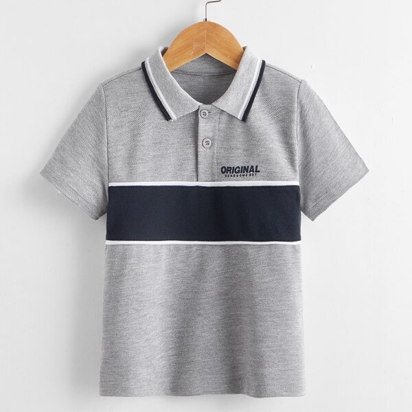 

Toddler Boys Contrast Panel Letter Graphic Polo Shirt, Grey