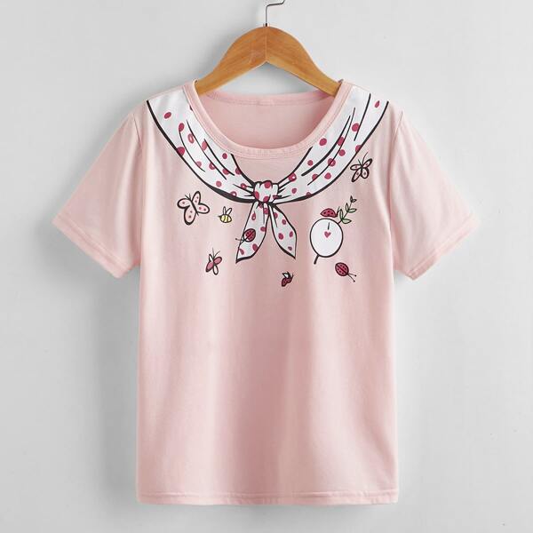 

Girls Butterfly And Graphic Print Tee, Baby pink