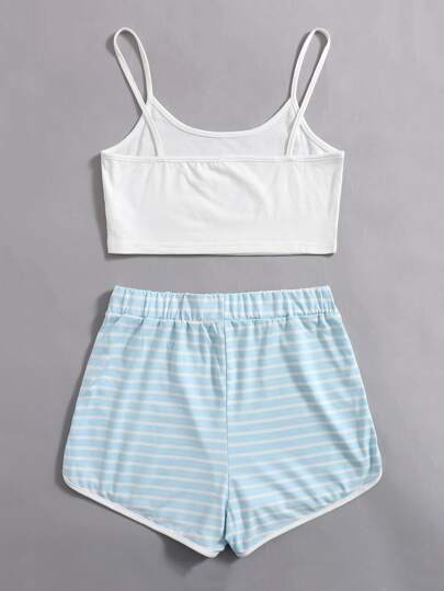 Ensemble short rayé et top court unicolore