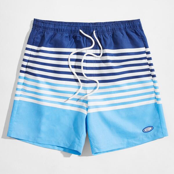 

Men Drawstring Waist Striped Shorts, Blue and white