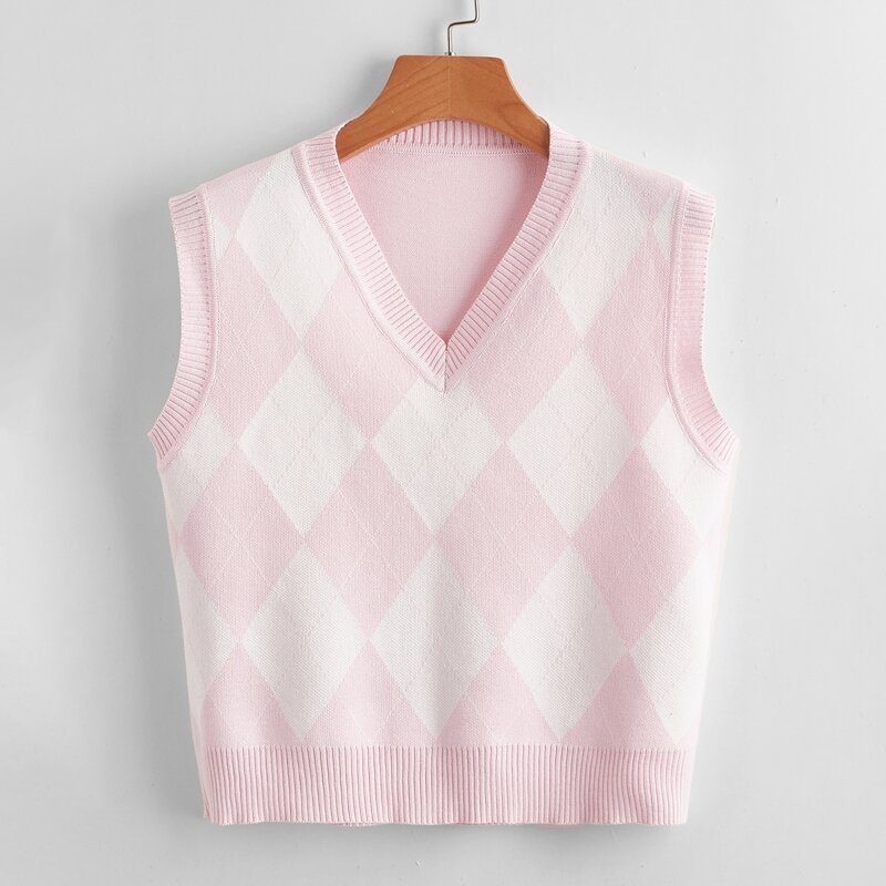 

Argyle Pattern Sweater Vest, Baby pink