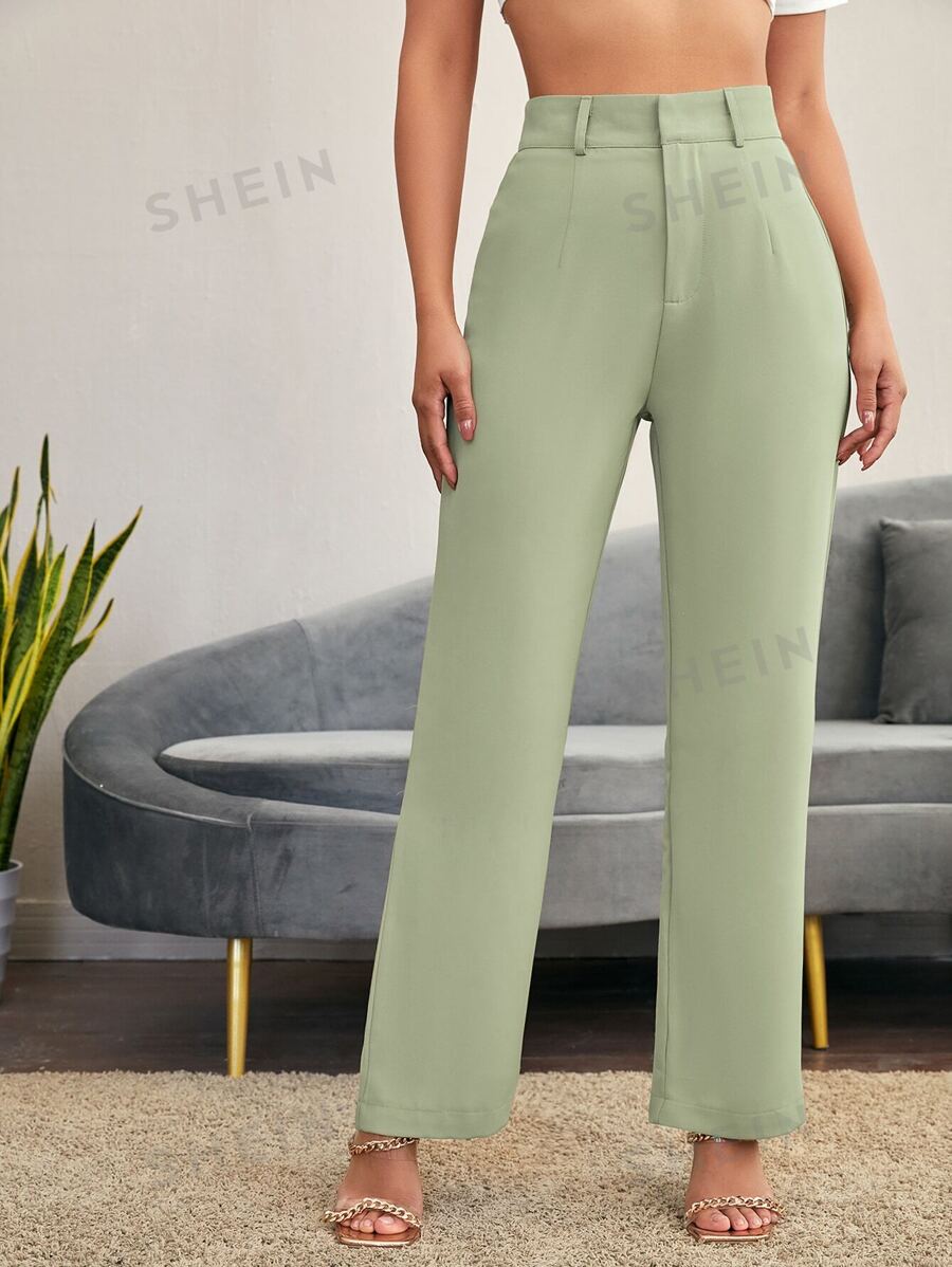 SHEIN Essnce Pantalones entallados de tiro alto - verde menta - Ver 1