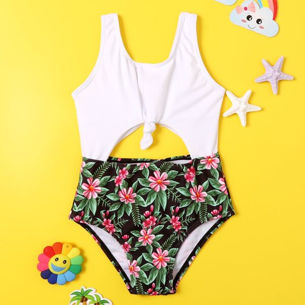 

Toddler Girls Floral & Leaf Print One Piece Swimsuit, Multicolor