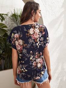 SHEIN Blusas Floral Bohemio - Azul Marino - Ver 2