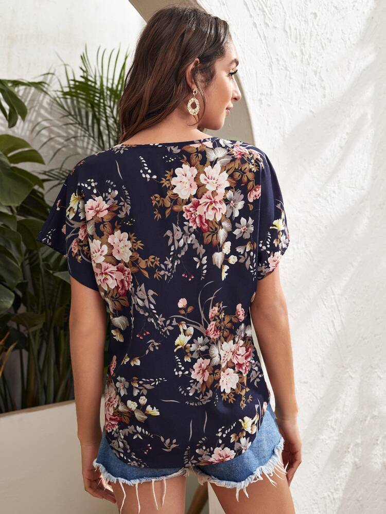 SHEIN Blusas Floral Bohemio - Azul Marino - Añade 2