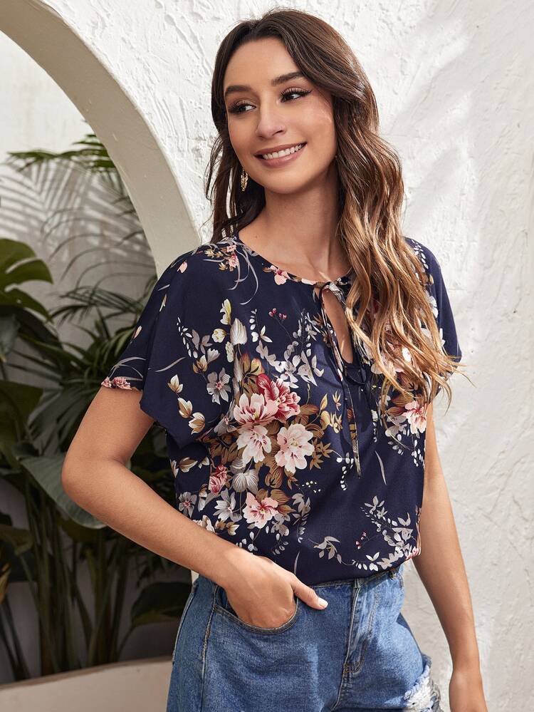 SHEIN Blusas Floral Bohemio - Azul Marino - Añade 3
