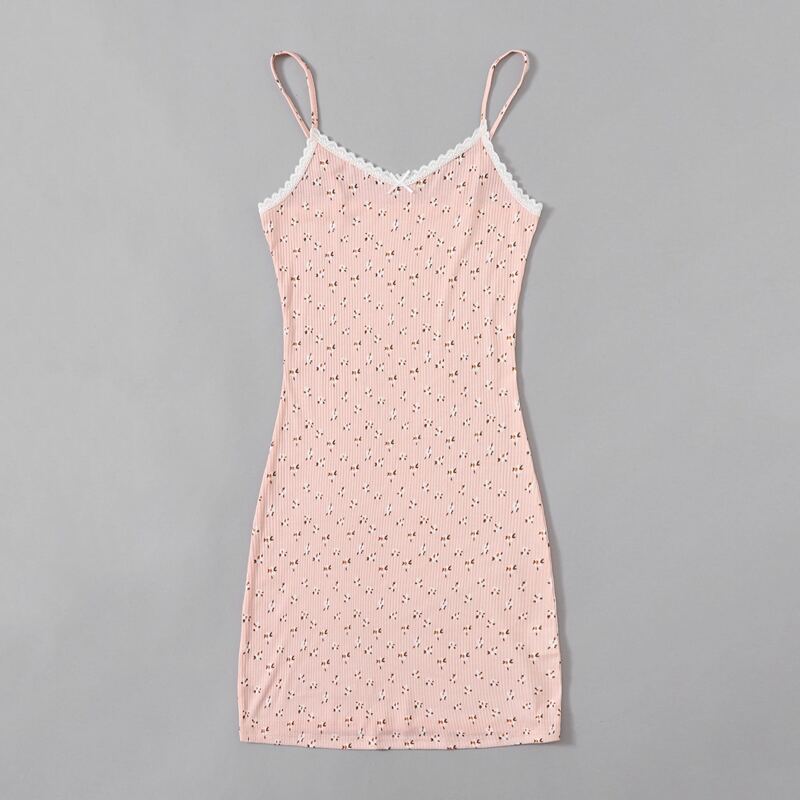 

Ditsy Floral Lace Trim Cami Dress, Dusty pink