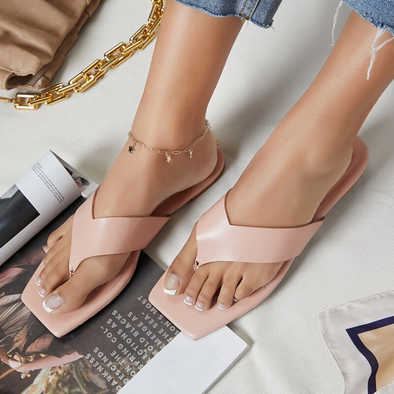 

Pleather Thong Toe Sandals, Baby pink