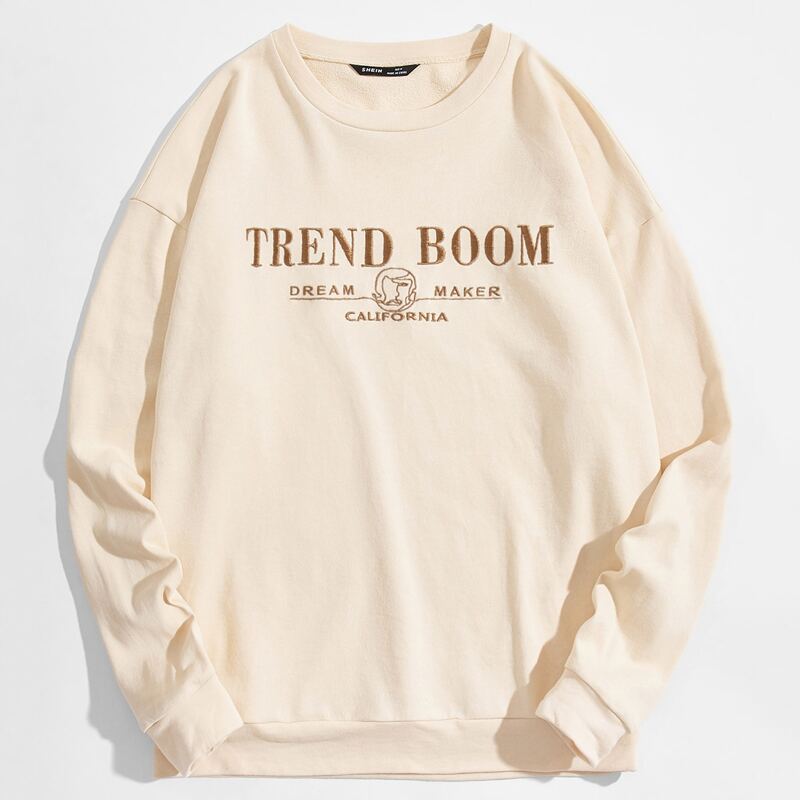 

Guys Letter Embroidery Pullover, Beige