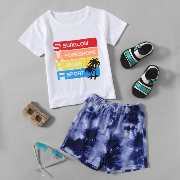 

Toddler Boys Letter Graphic Tee & Tie Dye Shorts, Multicolor