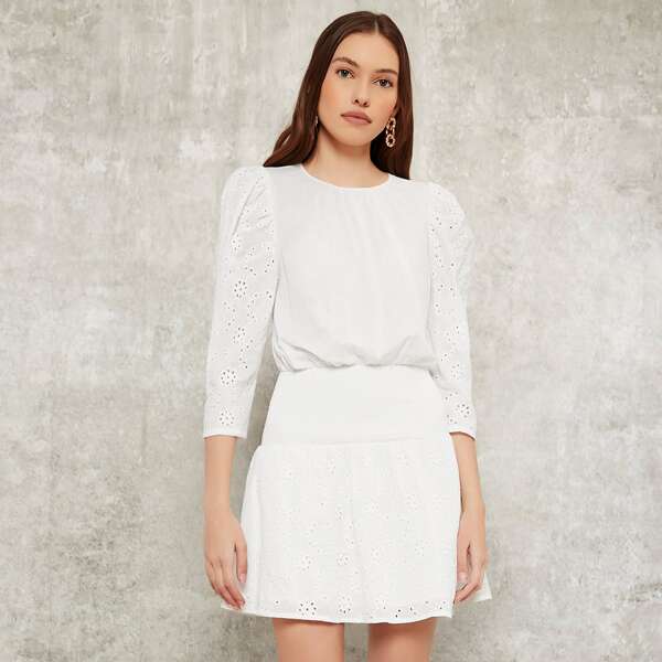 

Schiffy Puff Sleeve Solid Dress, White