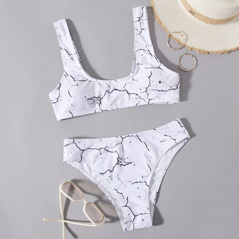 

Marble Bikini Swimsuit, Black and white