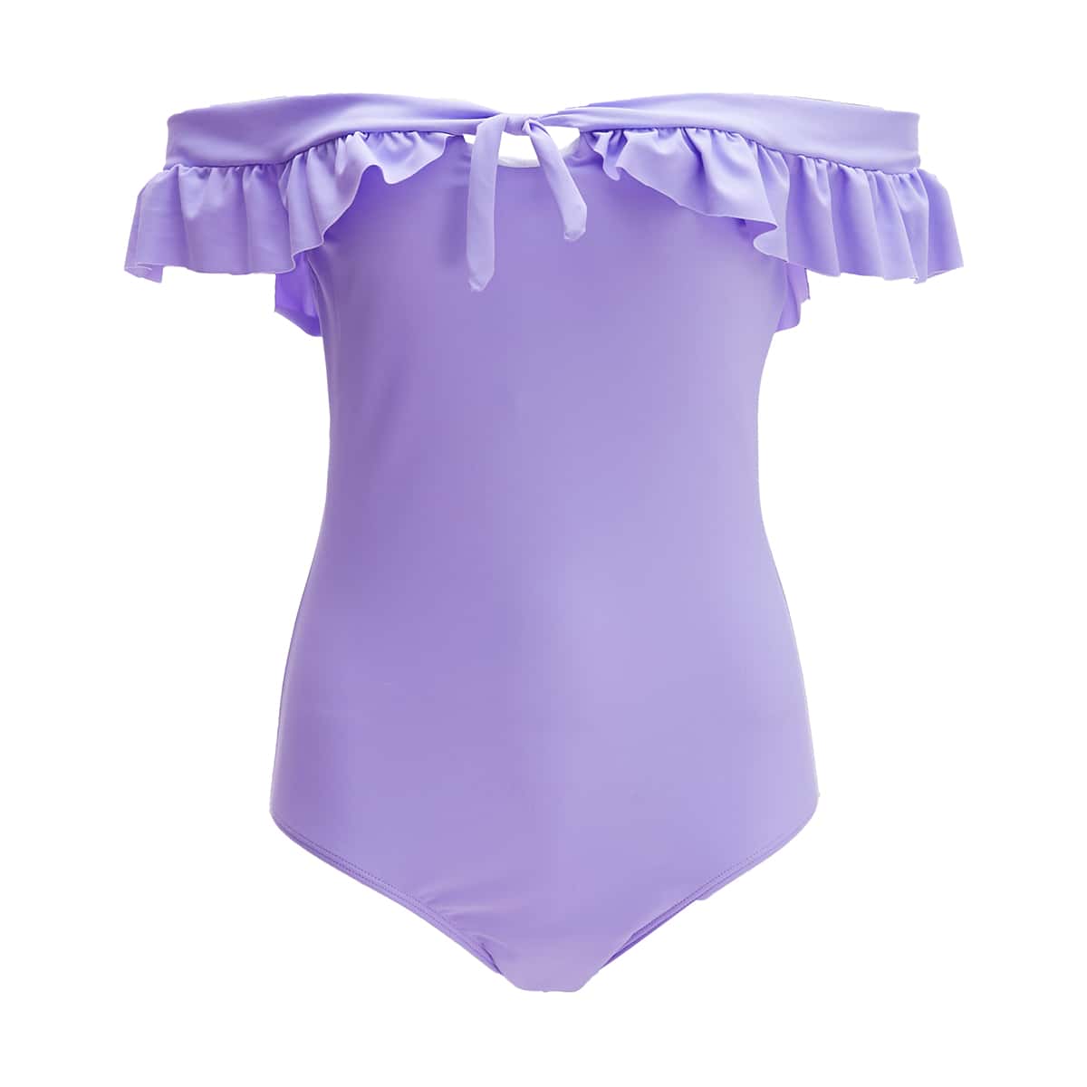 

Solid Off The Shoulder Ruffle One Piece Swimsuit, Lilac purple