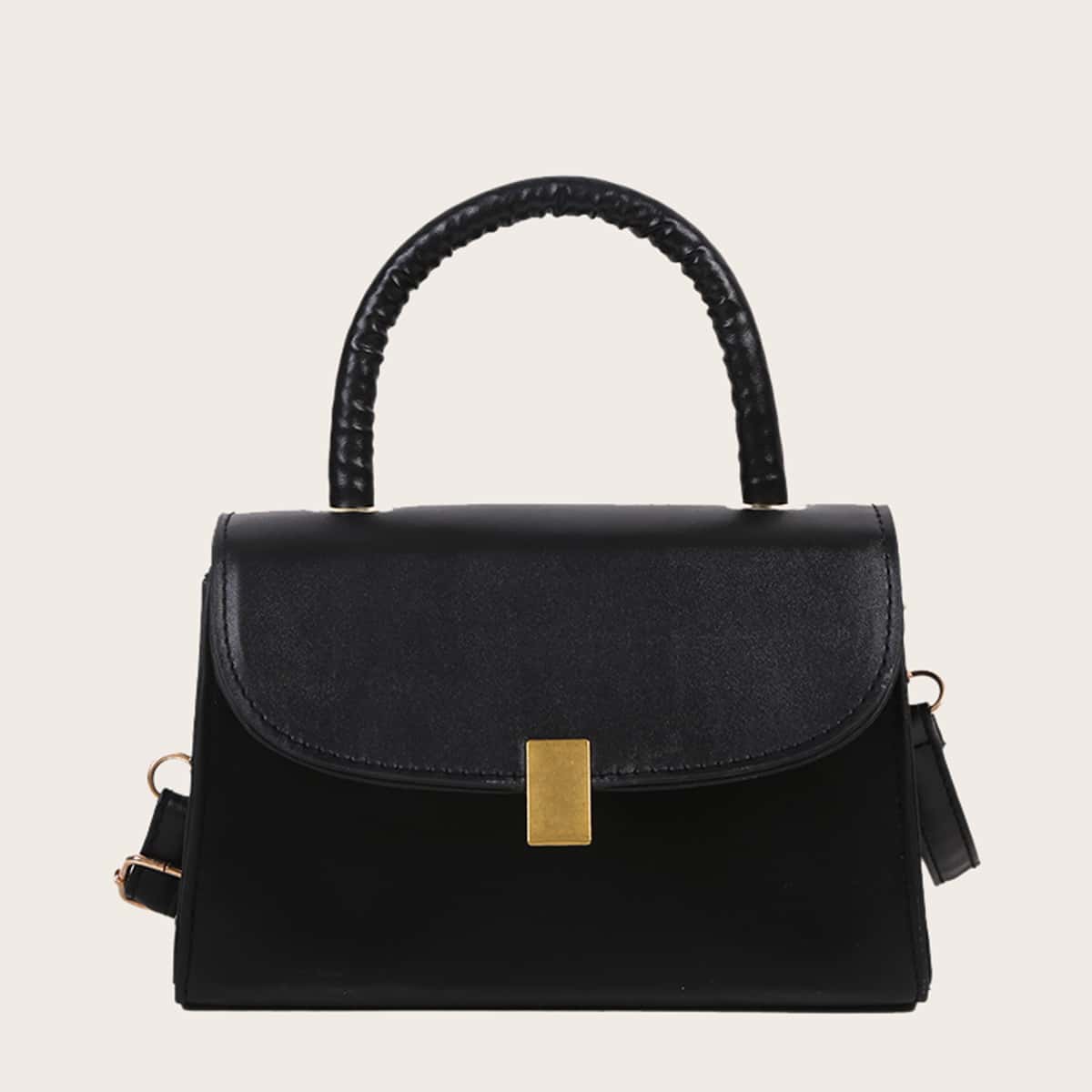 

Solid Flap Satchel Bag, Black