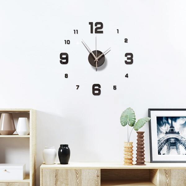 

1set Mirror Surface Wall Clock, Black