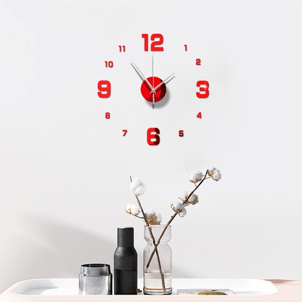 

1set Mirror Surface Wall Clock, Red