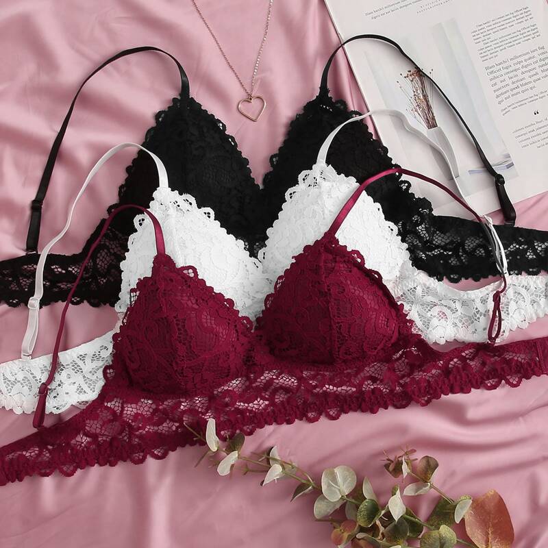 

3pack Floral Lace Triangle Bralette, Multicolor