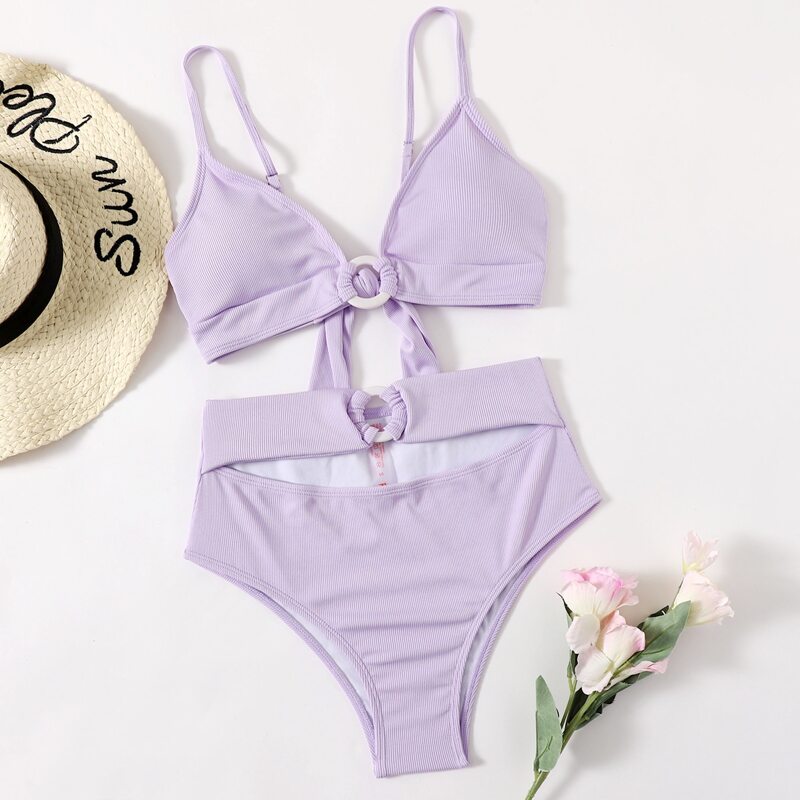 

Ring Linked Cutout Bikini Swimsuit, Lilac purple