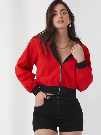 Contrast Panel Zip Up Jacket