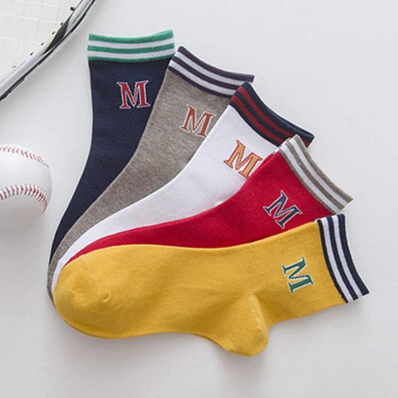 

5pairs Striped & Letter Crew Socks, Multicolor