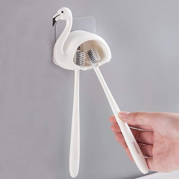

1pc Flamingo Shaped Random Toothbrush Holder, White